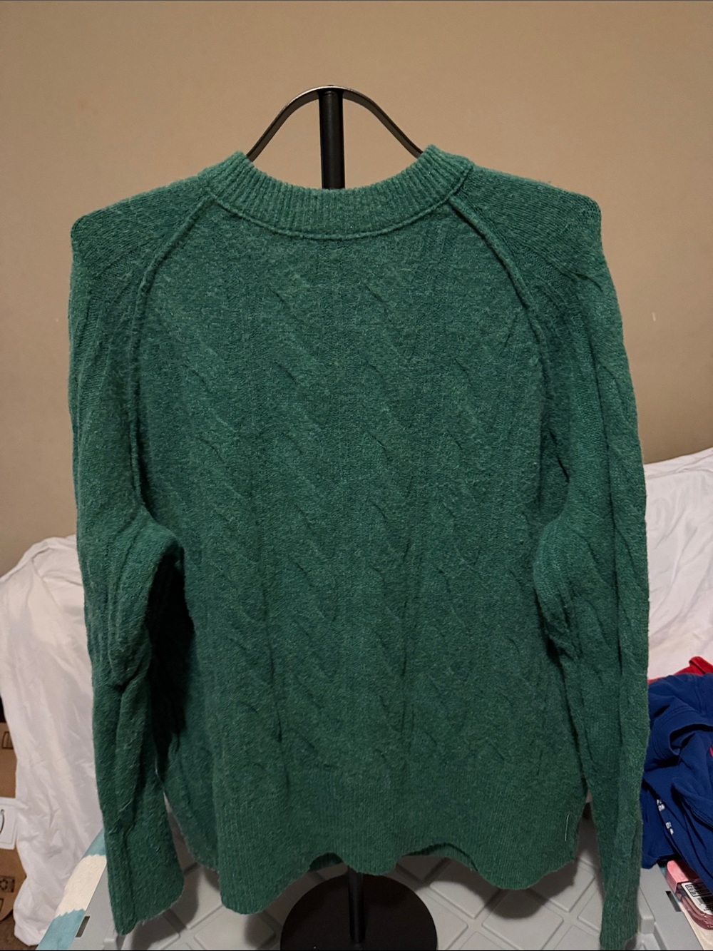 aerie Forest Green Cable Crewneck Sweater